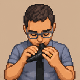 Maycon tocando ocarina em pixel art